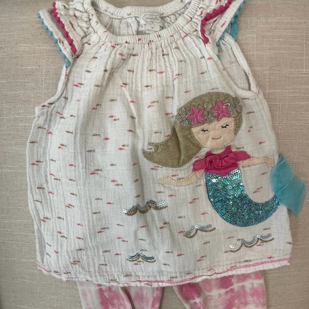 Mud Pie Girls Mermaid Tunic & Capri Set Sz 3T - Picture 2 of 3